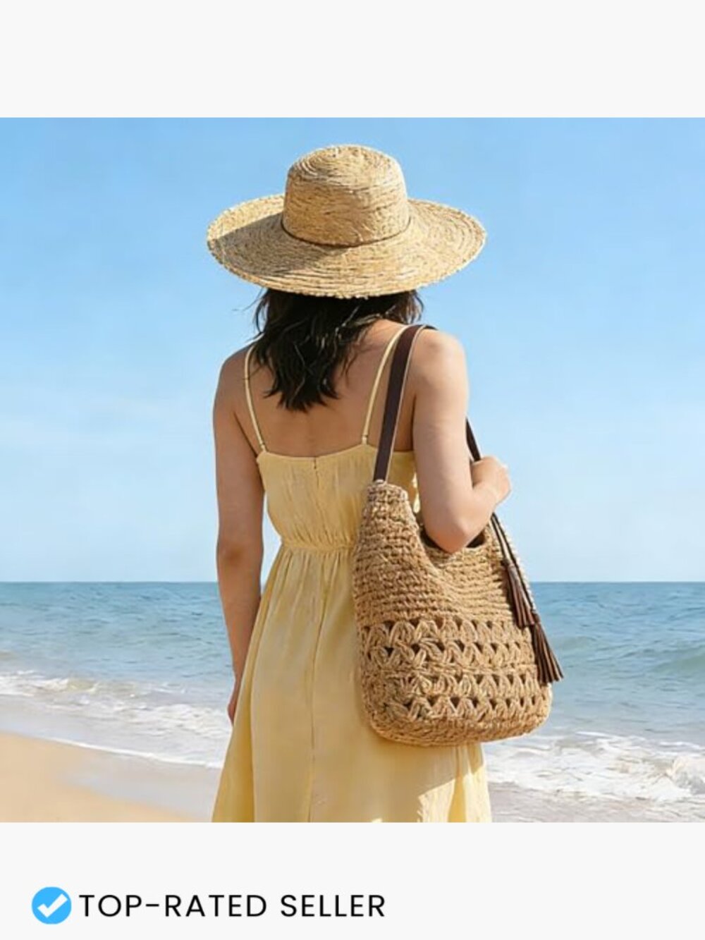 Straw Woven Tote Bag Summer Beach Crochet Hobo Shoulder Bag Handmade Vacation - Picture 2 of 7